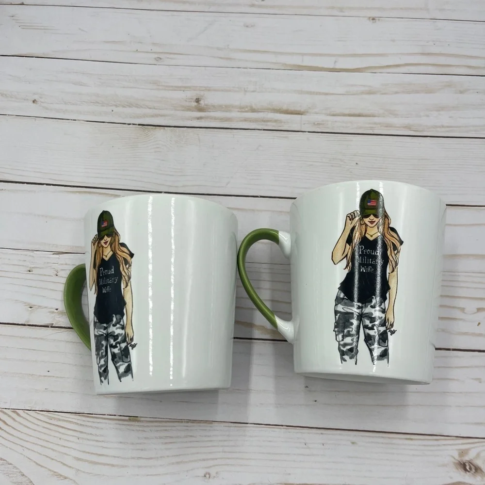 Set Of 2 PROUD MILITARY WIFE Coffee Mug Cup RONGRONG Oversized Art Mug Pair